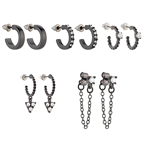 5 Paar Ohrringe Set Creolen Ohrringe mit Zirkonia Tiny Dangle Kette Creolen Mädchen Ohrstecker Set knorpel Ohrringe Tropfen Ohrringe Geschenke für Frauen Mädchen von HMCEY