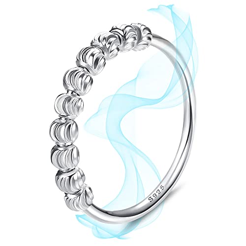 Anti Angst Ringe 925 Sterling Silber Anti Stress Ringe Drehbar Stapelbar Fidget Spinner Ringe 1.2mm Dünne Zappel Frauen Ringe mit Spirale Perlen zur Linderung von Angst für Damen Männer von HMCEY