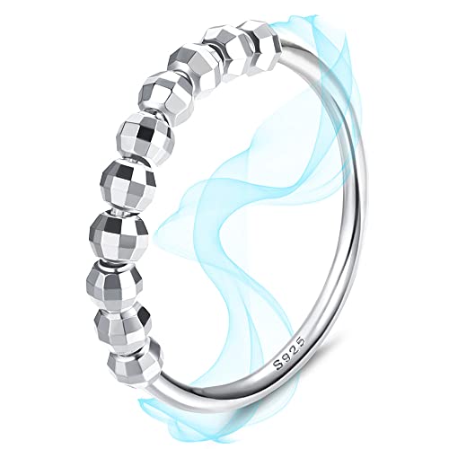 Anti Angst Ringe 925 Sterling Silber Anti Stress Ringe Drehbar Stapelbar Fidget Spinner Ringe 1.2mm Dünne Zappel Frauen Ringe mit Spirale Perlen zur Linderung von Angst für Damen Männer von HMCEY