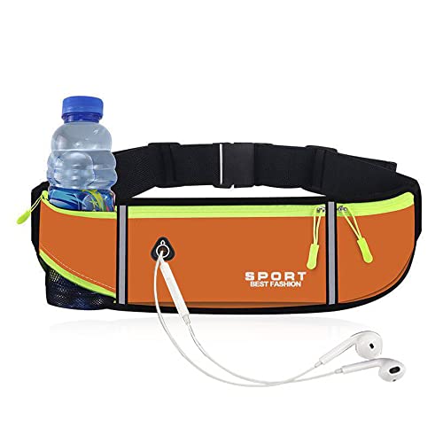 Bauchtasche Damen Stylisch Herren Gürteltasche Wandern wasserdichte Bauchtaschen Outdoor mit Mehreren Taschen Sport Hüfttasche mit Kopfhörer Port 80-102CM Gurt Gürteltaschen für Laufen,Fitness-Orange von HMCEY