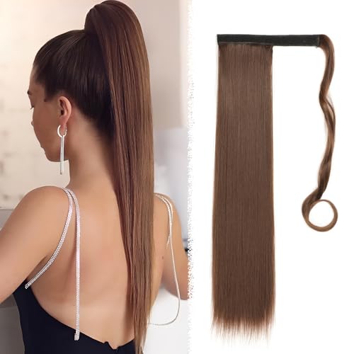 HMCEY Pferdeschwanz Haarteil Zopf 55 CM,Synthetic Haarverlängerung Zopf,Ponytail Extension,Haarteil Glatt mit Kordelzug,Haarextension Braids,Haarverdichtung Wiederverwendbar für Damen Mädchen von HMCEY