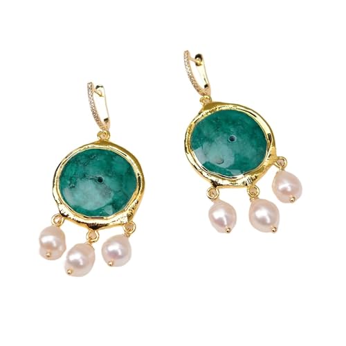 HMCOCOOFM Green Gold Plated Edge Coin White Rice Pearl Dangle Hook Earrings Women Party Jewelry Gifts HMCOCOOFM Green Gold Plated Edge Coin White Rice Pearl Dangle Hook Earrings Women Party Jewelry Gifts von HMCOCOOFM