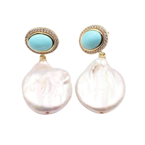 HMCOCOOFM White Coin Pearl Blue Pave Stud Dangle Earrings Office style For Women HMCOCOOFM White Coin Pearl Blue Pave Stud Dangle Earrings Office style For Women von HMCOCOOFM