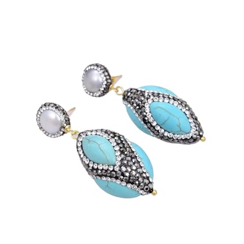 HMCOCOOFM White Pearl Blue Trimmed With Silver Stud Earrings Stud For Women Lady Gift von HMCOCOOFM