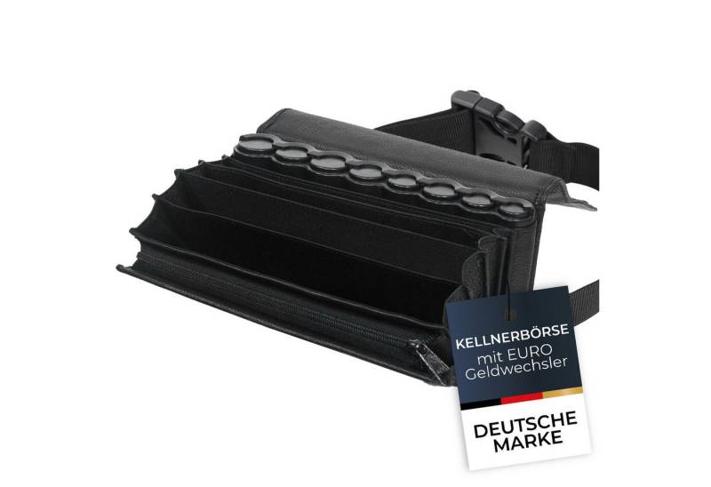 HMF Kellnerbörse Kellner Geldbörse aus Leder mit verstellbarem Gürtel, Kellnertasche (inkl. Hüftgurt mit Clipverschluss), Euro-Geldwechsler und Reißverschlussfach, 20,5 x 10 x 6,5 cm, Schwarz von HMF