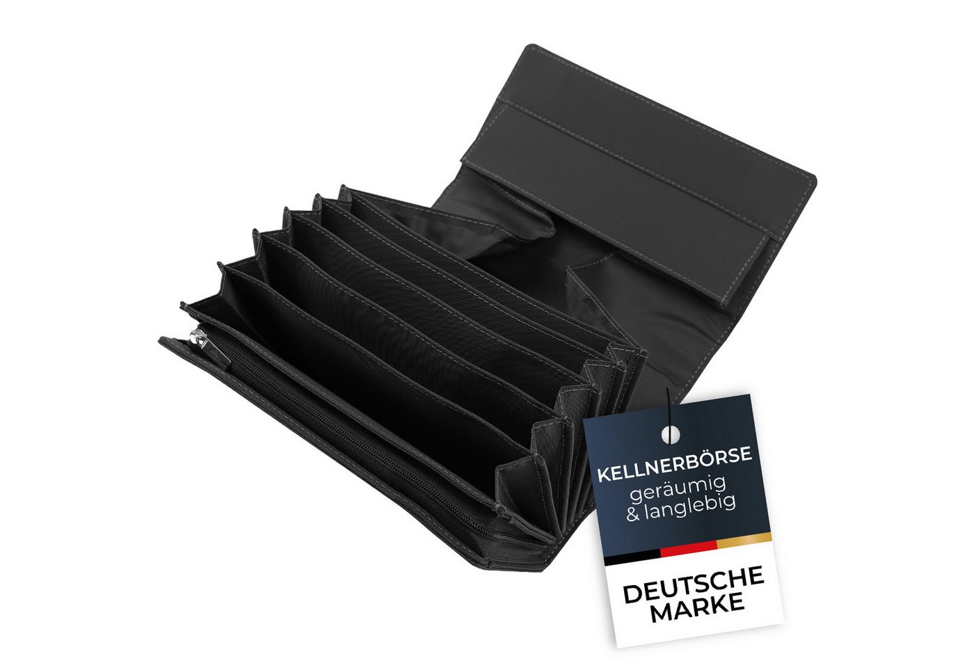 HMF Kellnerbörse Kellner Geldbörse, Kellnerportemonnaie, mit Magnetverschluss, 19 x 11 x 4,5 cm, Schwarz von HMF