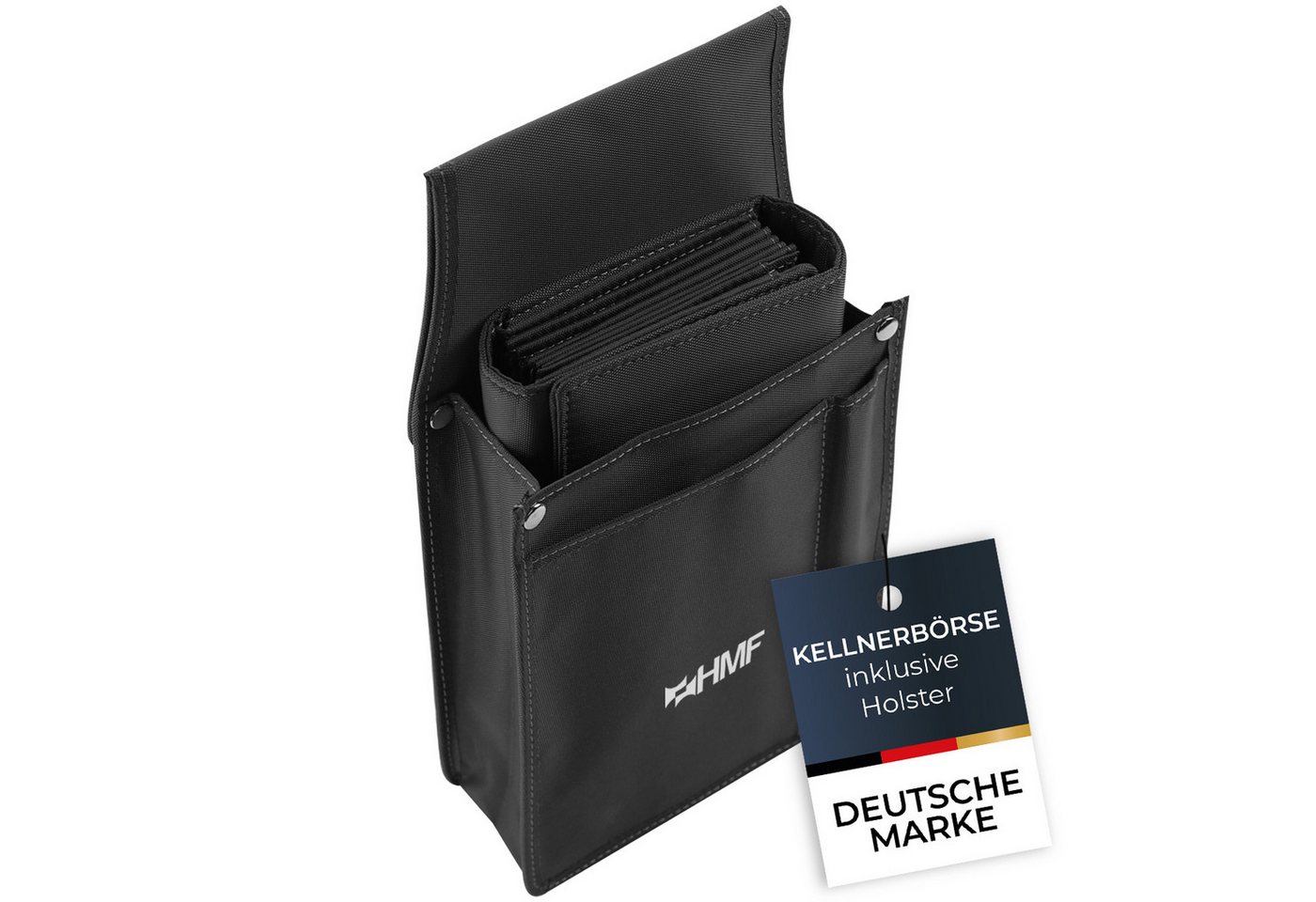HMF Kellnerbörse Kellner Geldbörse mit Kellnertasche (2er Set), Kellnerportemonnaie Set, 14 x 26 x 5,5 cm, Schwarz von HMF