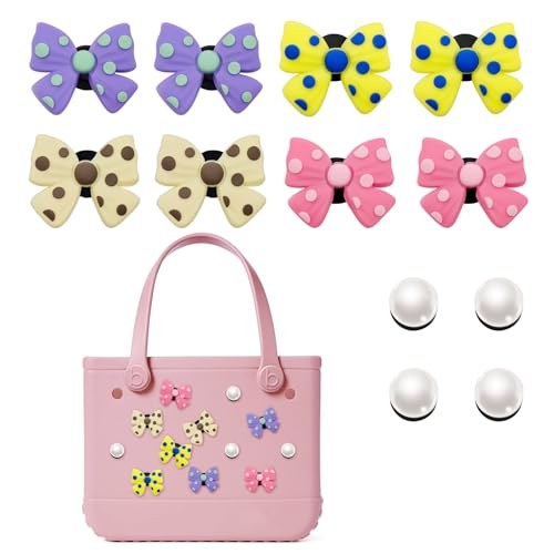 HMGES 12 x Schleifen- und Perlenanhänger für Bogg Bag – inklusive 8 Schleifen + 4 Perlen, niedliches dekoratives Einsatzzubehör für Mädchen, Gummi-Strandtaschen – passend für die meisten Marken und von HMGES
