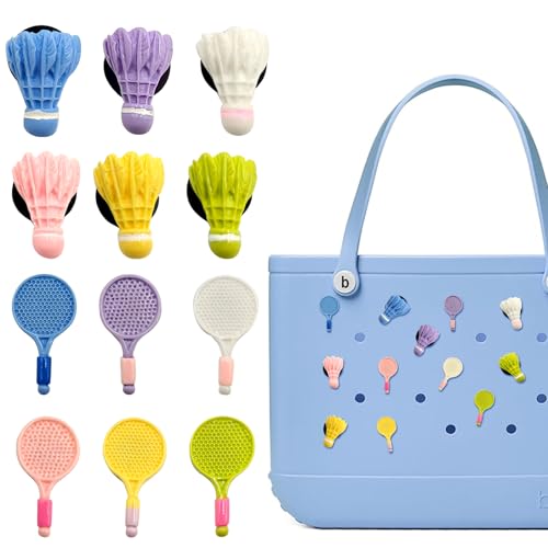 HMGES Badminton-Anhänger für Bogg Bag – niedliche Sportzubehör-Einsätze aus Kunstharz für Gummi-Strandtaschen, passend für die meisten Marken und Größen, Geschenke für Frauen und Mütter, 12 Stück von HMGES