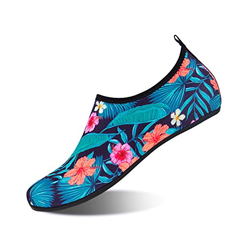 HMIYA Badeschuhe Strandschuhe Wasserschuhe Aquaschuhe Schwimmschuhe Surfschuhe Barfuß Schuhe Damen Herren(Grüne Blätter,38-39 EU) von HMIYA