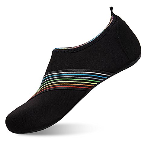 HMIYA Badeschuhe Strandschuhe Wasserschuhe Aquaschuhe Schwimmschuhe Surfschuhe Barfuß Schuhe für Damen Herren(Abschrägung Schwarz,36-37 EU) von HMIYA