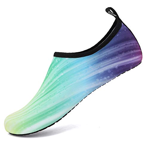 HMIYA Badeschuhe Strandschuhe Wasserschuhe Aquaschuhe Schwimmschuhe Surfschuhe Barfuß Schuhe für Damen Herren(Farbverlauf Grün,36-37 EU) von HMIYA