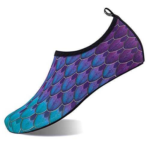 HMIYA Badeschuhe Strandschuhe Wasserschuhe Aquaschuhe Schwimmschuhe Surfschuhe Barfuß Schuhe für Damen Herren(Fischschuppe Blau,44-45 EU) von HMIYA