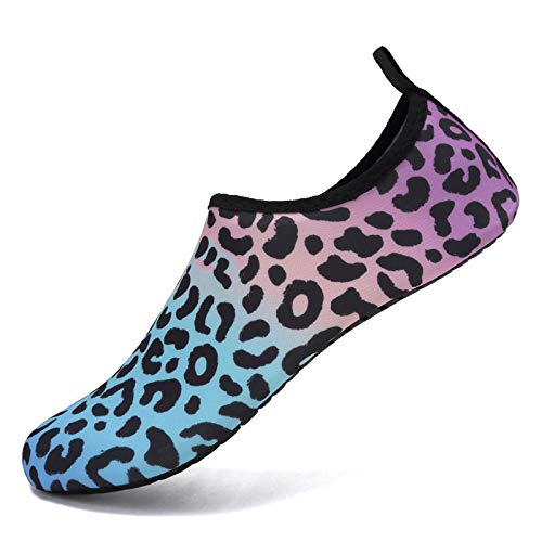 HMIYA Badeschuhe Strandschuhe Wasserschuhe Aquaschuhe Schwimmschuhe Surfschuhe Barfuß Schuhe für Damen Herren(Leopard,42-43 EU) von HMIYA