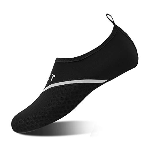 HMIYA Badeschuhe Strandschuhe Wasserschuhe Aquaschuhe Schwimmschuhe Surfschuhe Barfuß Schuhe für Damen Herren(Schwarz Xb,46-47 EU) von HMIYA