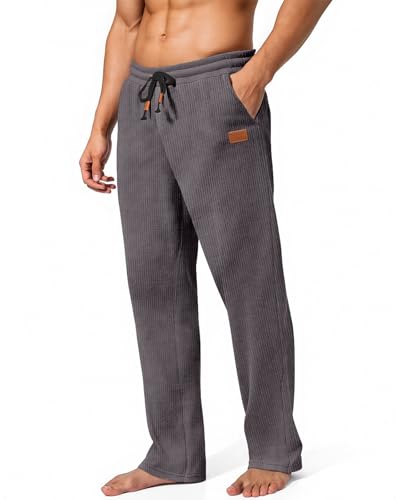 HMIYA Corduroy Hosen Herren Regular Fit Freizeithose Herrenhose Lang Elastische Taillemit Taschen mit Jogginghose,Dunkelgrau,3XL von HMIYA