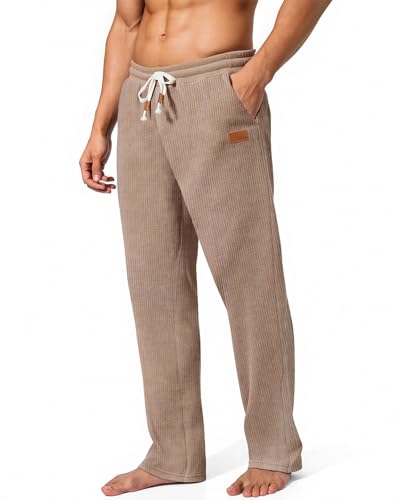HMIYA Corduroy Hosen Herren Regular Fit Freizeithose Herrenhose Lang Elastische Taillemit Taschen mit Jogginghose,Helle Kamelfarbe,XL von HMIYA