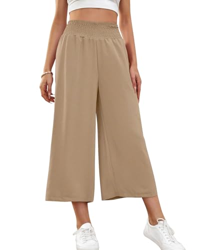 HMIYA Damen 3/4 Culotte Hose Leichte Weites Bein Sommerhose,Dunkles Khaki,M HMIYA Damen 3/4 Culotte Hose Leichte Weites Bein Sommerhose,Dunkles Khaki,M von HMIYA