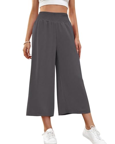 HMIYA Damen 3/4 Culotte Hose Leichte Weites Bein Sommerhose,Grau,L von HMIYA