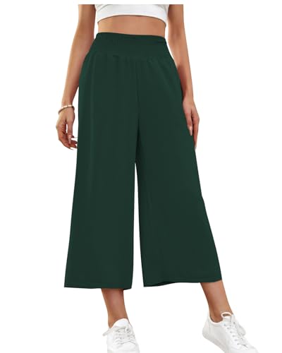 HMIYA Damen 3/4 Culotte Hose Leichte Weites Bein Sommerhose,Grün,M von HMIYA