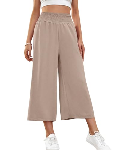 HMIYA Damen 3/4 Culotte Hose Leichte Weites Bein Sommerhose,Khaki,M von HMIYA