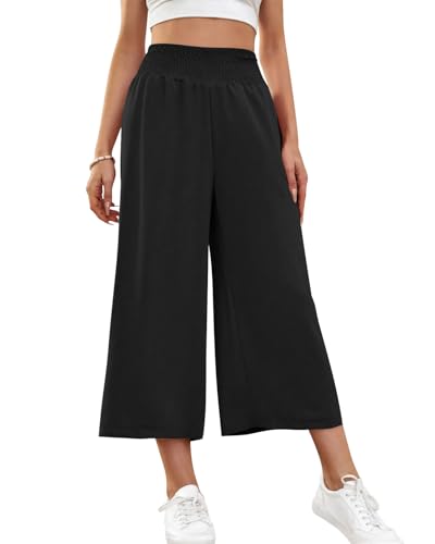 HMIYA Damen 3/4 Culotte Hose Leichte Weites Bein Sommerhose,Schwarze,M von HMIYA