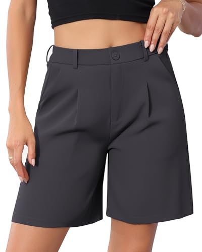 HMIYA Damen Shorts Bermuda Kurze Hose Leichte High Waist Lässig Sommer Shorts mit Taschen,Grau,M von HMIYA