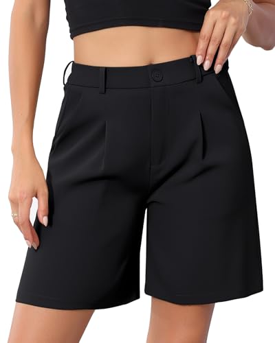 HMIYA Damen Shorts Bermuda Kurze Hose Leichte High Waist Lässig Sommer Shorts mit Taschen,Schwarze,L von HMIYA