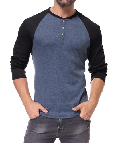HMIYA Dünn Langarmshirt Herren Henley Shirts Longsleeve T-Shirt Weich Atmungsaktiv Tolle Farbe Mit Knopfleiste von HMIYA