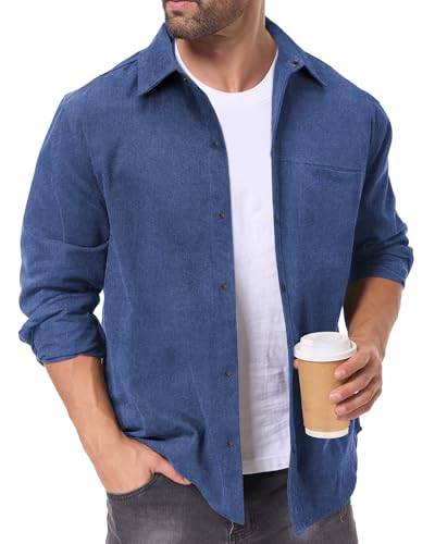 HMIYA Hemdjacke Herren 100% Baumwolle Snap Langarm Freizeithemd Leichte Jacke Herren Männer Hemd Herbstjacke von HMIYA