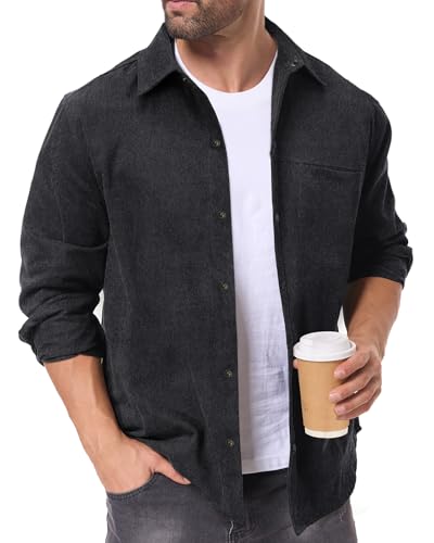 HMIYA Hemdjacke Herren 100% Baumwolle Snap Langarm Freizeithemd Leichte Jacke Herren Männer Hemd Herbstjacke von HMIYA