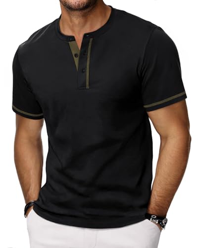 HMIYA Henley Kurzarm T-Shirts für Herren Sommerhemd Baumwolle Knopf Color-Blocking-Ärmeln T-Shirt für Männer HMIYA Henley Kurzarm T-Shirts für Herren Sommerhemd Baumwolle Knopf Color-Blocking-Ärmeln T-Shirt für Männer von HMIYA