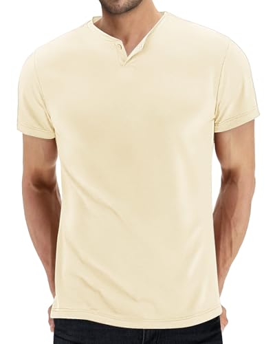 HMIYA Herren Basic T-Shirt Kurzarm Einzelknopf-Henleykragen Baumwolle Formstabil Vielseitig Alltag Freizeit Layering von HMIYA