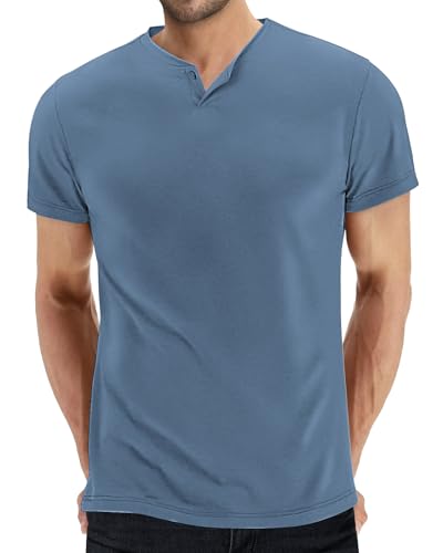 HMIYA Herren Basic T-Shirt Kurzarm Einzelknopf-Henleykragen Baumwolle Formstabil Vielseitig Alltag Freizeit Layering von HMIYA