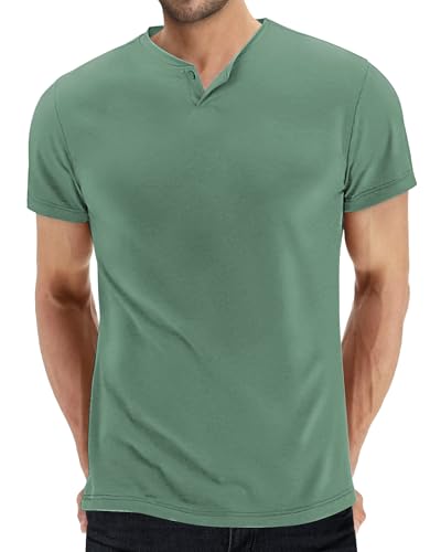 HMIYA Herren Basic T-Shirt Kurzarm Einzelknopf-Henleykragen Baumwolle Formstabil Vielseitig Alltag Freizeit Layering von HMIYA