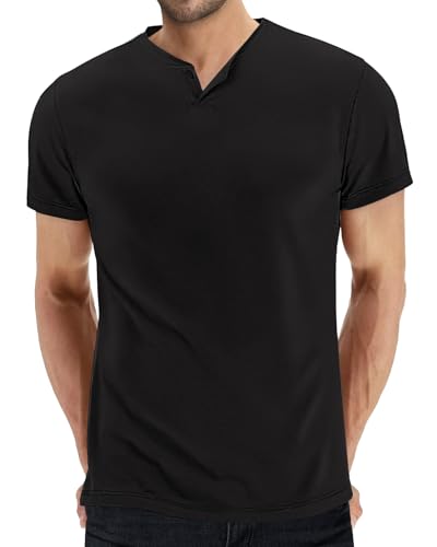 HMIYA Herren Basic T-Shirt Kurzarm Einzelknopf-Henleykragen Baumwolle Formstabil Vielseitig Alltag Freizeit Layering von HMIYA