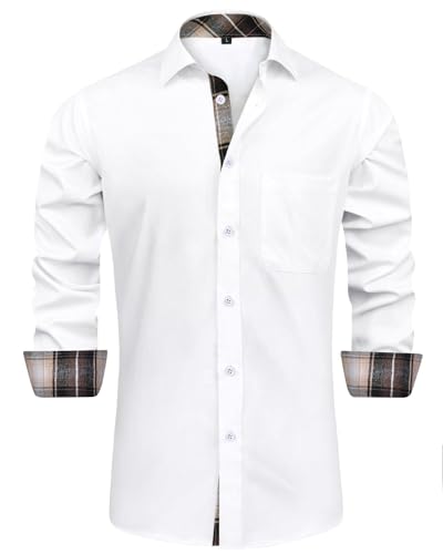 HMIYA Herren Baumwolle Hemd Langarm Stretch Herrenhemd Karokragen Regular Fit Businesshemd Bügelleichtes Freizeithemd,Weiß,XL von HMIYA
