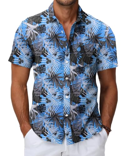 HMIYA Herren Hawaii Hemd Männer 100% Baumwolle Unisex Kurzarm Vordertasche Button Down Sommer Freizeit Urlaub Strand von HMIYA