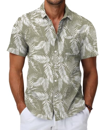 HMIYA Herren Hawaii Hemd Männer 100% Baumwolle Unisex Kurzarm Vordertasche Button Down Sommer Freizeit Urlaub Strand von HMIYA