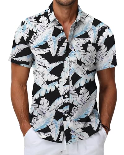 HMIYA Herren Hawaii Hemd Männer 100% Baumwolle Unisex Kurzarm Vordertasche Button Down Sommer Freizeit Urlaub Strand von HMIYA