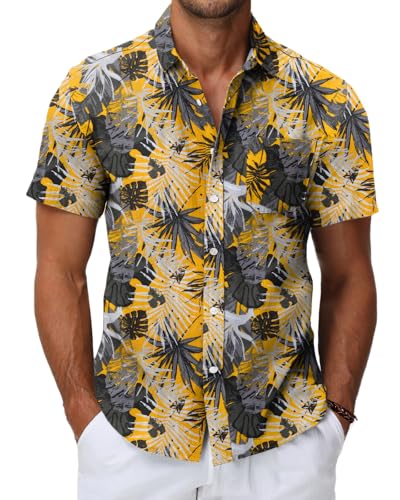 HMIYA Herren Hawaii Hemd Männer Unisex Kurzarm Vordertasche Button Down Sommer Hemd Freizeit Urlaub Strand Hemd von HMIYA