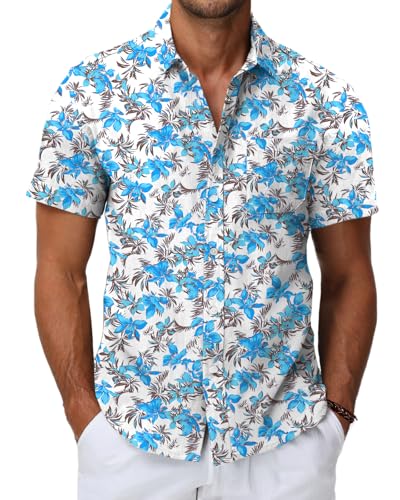 HMIYA Herren Hawaii Hemd Männer 100% Baumwolle Unisex Kurzarm Vordertasche Button Down Sommer Freizeit Urlaub Strand von HMIYA