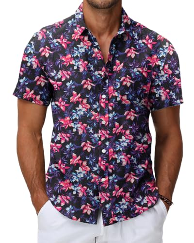 HMIYA Herren Hawaii Hemd Männer 100% Baumwolle Unisex Kurzarm Vordertasche Button Down Sommer Freizeit Urlaub Strand von HMIYA
