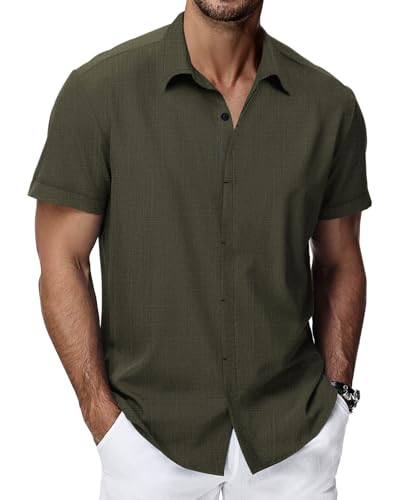 HMIYA Herren Hemd Baumwolle Hemd Sommer Freizeithemd Businesshemd Regular Fit Kurzarmhemd,Armee grün,XL von HMIYA
