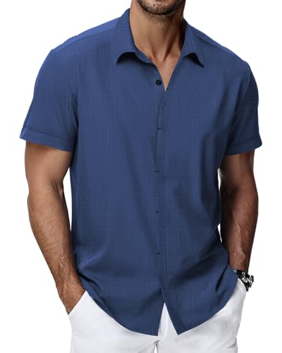 HMIYA Herren Hemd Baumwolle Hemd Sommer Freizeithemd Businesshemd Regular Fit Kurzarmhemd,Mäßiges Blau,3XL von HMIYA