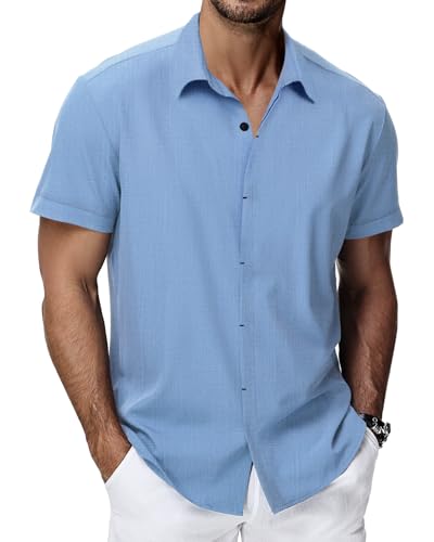 HMIYA Herren Hemd Baumwolle Hemd Sommer Freizeithemd Businesshemd Regular Fit Kurzarmhemd,blau,Farbe,L von HMIYA