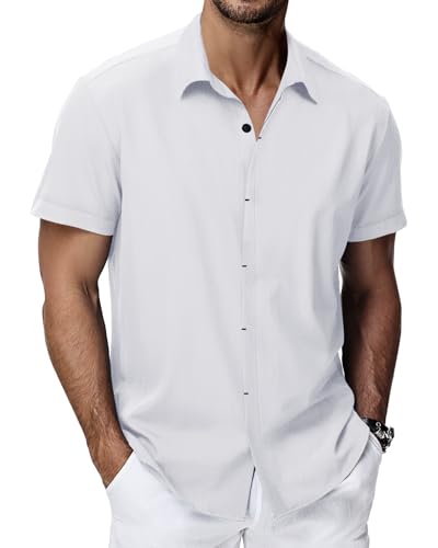 HMIYA Herren Hemd Baumwolle Hemd Sommer Freizeithemd Businesshemd Regular Fit Kurzarmhemd,weiß,2XL von HMIYA