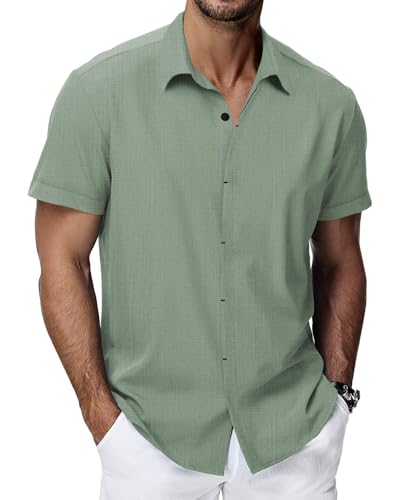 HMIYA Herren Hemd Kurzarmhemd Baumwolle Hemd Sommer Freizeithemd Regular Fit Businesshemd,Grün,4XL von HMIYA
