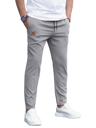 HMIYA Herren Hose Chino Cargo Jogginghose Herren Baumwolle Sporthose Casual Freizeithose Elastische Taille mit Kordelzug Sweatpants Herren mit 4 Taschen(Hellgrau,XL) von HMIYA