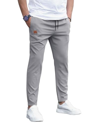 HMIYA Herren Hose Chino Cargo Jogginghose Herren Baumwolle Sporthose Casual Freizeithose Elastische Taille mit Kordelzug Sweatpants Herren mit 4 Taschen(Hellgrau,XXL) von HMIYA